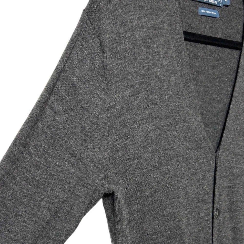 Polo Ralph Lauren Mens Merino Wool Cardigan‎ Sweater Gray V-Neck Button Front L